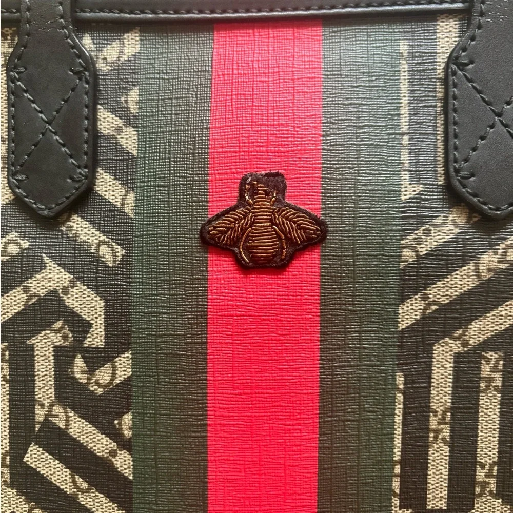 Gucci Special Edition GG Kaleido Laptop Bag with Red Center Stripe And Bee Logo
